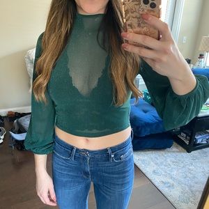 Green sparkly crop turtle neck top